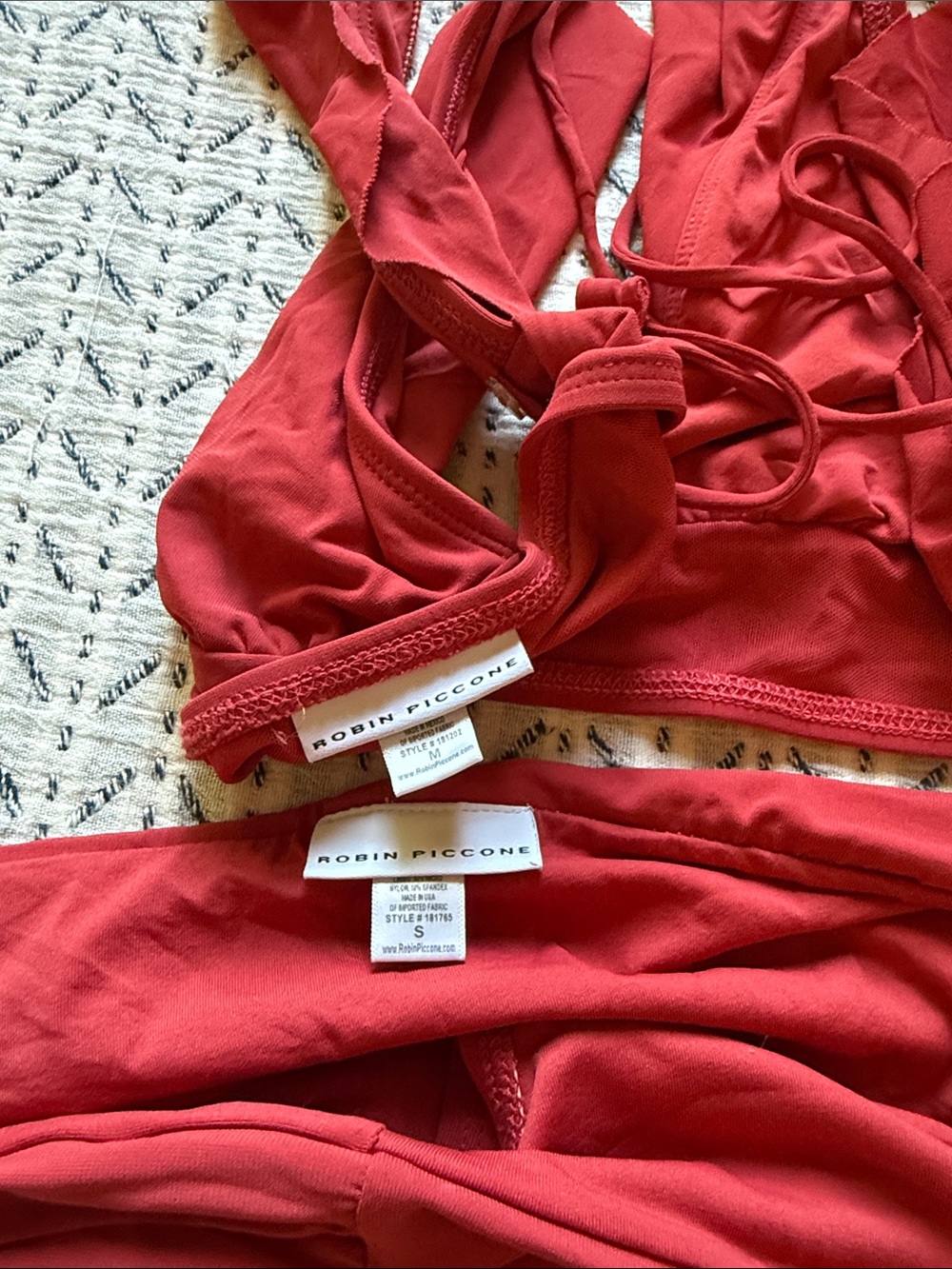 Robin Piccone Red Ruffle Strap Bikini Set - Picture 3 of 3